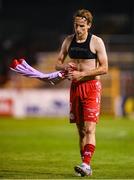 12 August 2025; Harry Wood of Shelbourne after his side's defeat in the UEFA Europa League Third Qualifying Round 2nd Leg match between Shelbourne and Rijeka at Tolka Park in Dublin. Photo by Stephen McCarthy/Sportsfile