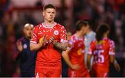 12 August 2025; Kameron Ledwidge of Shelbourne after his side's defeat in the UEFA Europa League Third Qualifying Round 2nd Leg match between Shelbourne and Rijeka at Tolka Park in Dublin. Photo by Stephen McCarthy/Sportsfile