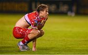 12 August 2025; Harry Wood of Shelbourne after his side's defeat in the UEFA Europa League Third Qualifying Round 2nd Leg match between Shelbourne and Rijeka at Tolka Park in Dublin. Photo by Stephen McCarthy/Sportsfile