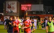 12 August 2025; A general view of the scoreboard after the UEFA Europa League Third Qualifying Round 2nd Leg match between Shelbourne and Rijeka at Tolka Park in Dublin. Photo by Stephen McCarthy/Sportsfile