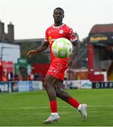 12 August 2025; Mipo Odubeko of Shelbourne during the UEFA Europa League Third Qualifying Round 2nd Leg match between Shelbourne and Rijeka at Tolka Park in Dublin. Photo by Stephen McCarthy/Sportsfile
