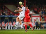 12 August 2025; Toni Fruk of Rijeka in action against JJ Lunney of Shelbourne during the UEFA Europa League Third Qualifying Round 2nd Leg match between Shelbourne and Rijeka at Tolka Park in Dublin. Photo by Stephen McCarthy/Sportsfile