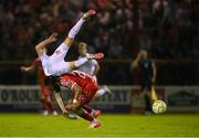 12 August 2025; Justas Lasickas of Rijeka in action against Milan Mbeng of Shelbourne during the UEFA Europa League Third Qualifying Round 2nd Leg match between Shelbourne and Rijeka at Tolka Park in Dublin. Photo by Stephen McCarthy/Sportsfile