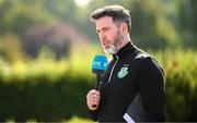 13 August 2025; Manager Stephen Bradley is interviewed during a Shamrock Rovers media conference at Roadstone Group Sports Club in Dublin. Photo by Seb Daly/Sportsfile