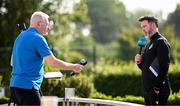 13 August 2025; Manager Stephen Bradley, right, is interviewed by RTÉ's Tony O'Donoghue during a Shamrock Rovers media conference at Roadstone Group Sports Club in Dublin. Photo by Seb Daly/Sportsfile