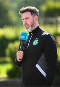 13 August 2025; Manager Stephen Bradley is interviewed during a Shamrock Rovers media conference at Roadstone Group Sports Club in Dublin. Photo by Seb Daly/Sportsfile