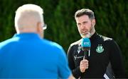 13 August 2025; Manager Stephen Bradley is interviewed by RTÉ's Tony O'Donoghue during a Shamrock Rovers media conference at Roadstone Group Sports Club in Dublin. Photo by Seb Daly/Sportsfile