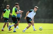 13 August 2025; Cian Barrett, right, and Danny Mandroiu during a Shamrock Rovers training session at Roadstone Group Sports Club in Dublin. Photo by Seb Daly/Sportsfile