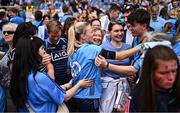 3 August 2025; Nicole Owens of Dublin celebrates with family and friends after victory in the TG4 All-Ireland Ladies Football Senior Championship final match between Dublin and Meath at Croke Park in Dublin. Photo by Piaras Ó Mídheach/Sportsfile