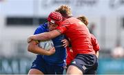 13 August 2025; Brion Donagh of Leinster in action against Eddie Dooley of Munster during the PwC U-18 Boys Interprovincial Series match between Leinster and Munster at Energia Park in Dublin. Photo by Tyler Miller/Sportsfile
