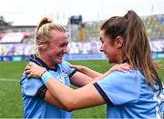 3 August 2025; Dublin players Carla Rowe, left, and Kate Sullivan celebrate after the TG4 All-Ireland Ladies Football Senior Championship final match between Dublin and Meath at Croke Park in Dublin. Photo by Piaras Ó Mídheach/Sportsfile