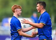 13 August 2025; Michael Kenny of Leinster, left, and team-mate David Kenny celebrate after the PwC U-18 Boys Interprovincial Series match between Leinster and Munster at Energia Park in Dublin. Photo by Tyler Miller/Sportsfile