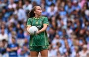3 August 2025; Emma Duggan of Meath prepares to take a free during the TG4 All-Ireland Ladies Football Senior Championship final match between Dublin and Meath at Croke Park in Dublin. Photo by Piaras Ó Mídheach/Sportsfile