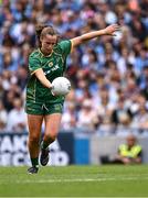 3 August 2025; Emma Duggan of Meath takes a free during the TG4 All-Ireland Ladies Football Senior Championship final match between Dublin and Meath at Croke Park in Dublin. Photo by Piaras Ó Mídheach/Sportsfile