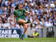 3 August 2025; Emma Duggan of Meath takes a free during the TG4 All-Ireland Ladies Football Senior Championship final match between Dublin and Meath at Croke Park in Dublin. Photo by Piaras Ó Mídheach/Sportsfile
