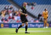 3 August 2025; Referee Kevin Corcoran during the TG4 All-Ireland Ladies Football Junior Championship final match between Antrim and Louth at Croke Park in Dublin. Photo by Piaras Ó Mídheach/Sportsfile