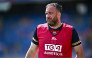 3 August 2025; Louth manager Kevin Larkin during the TG4 All-Ireland Ladies Football Junior Championship final match between Antrim and Louth at Croke Park in Dublin. Photo by Piaras Ó Mídheach/Sportsfile