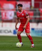 12 August 2025; Sam Bone of Shelbourne during the UEFA Europa League Third Qualifying Round 2nd Leg match between Shelbourne and Rijeka at Tolka Park in Dublin. Photo by Ben McShane/Sportsfile