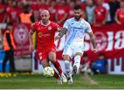 12 August 2025; Ante Majstorovic of Rijeka and Kerr McInroy of Shelbourne during the UEFA Europa League Third Qualifying Round 2nd Leg match between Shelbourne and Rijeka at Tolka Park in Dublin. Photo by Ben McShane/Sportsfile