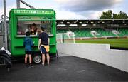14 August 2025; Shamrock Rovers supporters purchase refreshments from the 'Craggy Island' kiosk before the UEFA Conference League Third Qualifying Round second leg match between Shamrock Rovers and Ballkani at Tallaght Stadium in Dublin. Photo by Stephen McCarthy/Sportsfile