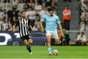 14 August 2025; Luke Turner of St Patrick's Athletic in action against Rafa Silva of Besiktas during the UEFA Conference League Third Qualifying Round second leg match between Besiktas and St Patrick's Athletic at Besiktas Stadium in Istanbul, Türkiye. Photo by Emre Oktay/Sportsfile