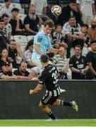 14 August 2025; Axel Sjöberg of St Patrick's Athletic in action against David Jurásek of Besiktas during the UEFA Conference League Third Qualifying Round second leg match between Besiktas and St Patrick's Athletic at Besiktas Stadium in Istanbul, Türkiye. Photo by Emre Oktay/Sportsfile