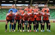 14 August 2025; The Ballkani team before the UEFA Conference League Third Qualifying Round second leg match between Shamrock Rovers and Ballkani at Tallaght Stadium in Dublin. Photo by Stephen McCarthy/Sportsfile