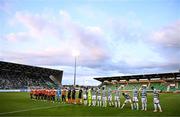 14 August 2025; Both sides line-up before the UEFA Conference League Third Qualifying Round second leg match between Shamrock Rovers and Ballkani at Tallaght Stadium in Dublin. Photo by Ben McShane/Sportsfile