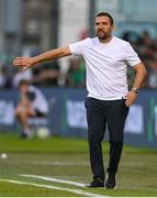 14 August 2025; Ballkani manager Orges Shehi during the UEFA Conference League Third Qualifying Round second leg match between Shamrock Rovers and Ballkani at Tallaght Stadium in Dublin. Photo by Stephen McCarthy/Sportsfile