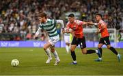 14 August 2025; Connor Malley of Shamrock Rovers in action against Gentrit Halili of Ballkani during the UEFA Conference League Third Qualifying Round second leg match between Shamrock Rovers and Ballkani at Tallaght Stadium in Dublin. Photo by Stephen McCarthy/Sportsfile