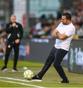 14 August 2025; Ballkani manager Orges Shehi during the UEFA Conference League Third Qualifying Round second leg match between Shamrock Rovers and Ballkani at Tallaght Stadium in Dublin. Photo by Stephen McCarthy/Sportsfile