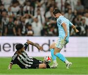 14 August 2025; Darren Robinson of St Patrick's Athletic in action against Demir Ege Tiknaz of Besiktas during the UEFA Conference League Third Qualifying Round second leg match between Besiktas and St Patrick's Athletic at Besiktas Stadium in Istanbul, Türkiye. Photo by Emre Oktay/Sportsfile