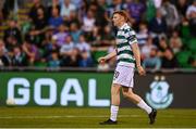 14 August 2025; Rory Gaffney of Shamrock Rovers reacts after he scores his side's first goal which was subsequently disallowed by VAR during the UEFA Conference League Third Qualifying Round second leg match between Shamrock Rovers and Ballkani at Tallaght Stadium in Dublin. Photo by Ben McShane/Sportsfile
