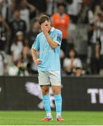 14 August 2025; Barry Baggley of St Patrick's Athletic reacts after his side conceded their third goal during the UEFA Conference League Third Qualifying Round second leg match between Besiktas and St Patrick's Athletic at Besiktas Stadium in Istanbul, Türkiye. Photo by Emre Oktay/Sportsfile