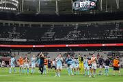 14 August 2025; St Patrick's Athletic manager Stephen Kenny and his players applaud their supporters after the UEFA Conference League Third Qualifying Round second leg match between Besiktas and St Patrick's Athletic at Besiktas Stadium in Istanbul, Türkiye. Photo by Emre Oktay/Sportsfile