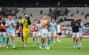 14 August 2025; Joe Redmond of St Patrick's Athletic, centre, and his teammates applaud their supporters after the UEFA Conference League Third Qualifying Round second leg match between Besiktas and St Patrick's Athletic at Besiktas Stadium in Istanbul, Türkiye. Photo by Emre Oktay/Sportsfile