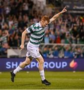 14 August 2025; Rory Gaffney of Shamrock Rovers celebrates after scoring his side's second goal during the UEFA Conference League Third Qualifying Round second leg match between Shamrock Rovers and Ballkani at Tallaght Stadium in Dublin. Photo by Stephen McCarthy/Sportsfile