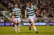 14 August 2025; Rory Gaffney of Shamrock Rovers celebrates after scoring his side's second goal during the UEFA Conference League Third Qualifying Round second leg match between Shamrock Rovers and Ballkani at Tallaght Stadium in Dublin. Photo by Stephen McCarthy/Sportsfile