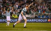14 August 2025; Rory Gaffney of Shamrock Rovers celebrates after scoring his side's second goal during the UEFA Conference League Third Qualifying Round second leg match between Shamrock Rovers and Ballkani at Tallaght Stadium in Dublin. Photo by Stephen McCarthy/Sportsfile
