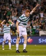 14 August 2025; Rory Gaffney of Shamrock Rovers celebrates after scoring his side's second goal during the UEFA Conference League Third Qualifying Round second leg match between Shamrock Rovers and Ballkani at Tallaght Stadium in Dublin. Photo by Stephen McCarthy/Sportsfile