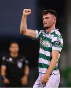 14 August 2025; Josh Honohan of Shamrock Rovers celebrates after scoring his side's third goal during the UEFA Conference League Third Qualifying Round second leg match between Shamrock Rovers and Ballkani at Tallaght Stadium in Dublin. Photo by Stephen McCarthy/Sportsfile