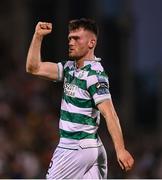 14 August 2025; Josh Honohan of Shamrock Rovers celebrates after scoring his side's third goal during the UEFA Conference League Third Qualifying Round second leg match between Shamrock Rovers and Ballkani at Tallaght Stadium in Dublin. Photo by Stephen McCarthy/Sportsfile