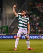 14 August 2025; Josh Honohan of Shamrock Rovers celebrates after scoring his side's third goal during the UEFA Conference League Third Qualifying Round second leg match between Shamrock Rovers and Ballkani at Tallaght Stadium in Dublin. Photo by Stephen McCarthy/Sportsfile