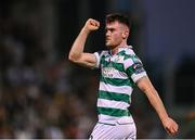 14 August 2025; Josh Honohan of Shamrock Rovers celebrates after scoring his side's third goal during the UEFA Conference League Third Qualifying Round second leg match between Shamrock Rovers and Ballkani at Tallaght Stadium in Dublin. Photo by Stephen McCarthy/Sportsfile