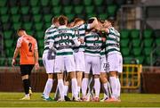 14 August 2025; Josh Honohan of Shamrock Rovers, 2, celebrates with team-mates after scoring their side's third goal during the UEFA Conference League Third Qualifying Round second leg match between Shamrock Rovers and Ballkani at Tallaght Stadium in Dublin. Photo by Ben McShane/Sportsfile