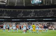 14 August 2025; Axel Sjöberg of St Patrick's Athletic, centre, and his teammates applaud their supporters after the UEFA Conference League Third Qualifying Round second leg match between Besiktas and St Patrick's Athletic at Besiktas Stadium in Istanbul, Türkiye. Photo by Emre Oktay/Sportsfile