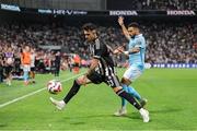 14 August 2025; David Jurásek of Besiktas in action against Jake Mulraney of St Patrick's Athletic during the UEFA Conference League Third Qualifying Round second leg match between Besiktas and St Patrick's Athletic at Besiktas Stadium in Istanbul, Türkiye. Photo by Emre Oktay/Sportsfile