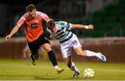 14 August 2025; John McGovern of Shamrock Rovers in action against Geralb Smajli of Ballkani during the UEFA Conference League Third Qualifying Round second leg match between Shamrock Rovers and Ballkani at Tallaght Stadium in Dublin. Photo by Stephen McCarthy/Sportsfile