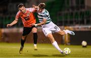 14 August 2025; John McGovern of Shamrock Rovers in action against Geralb Smajli of Ballkani during the UEFA Conference League Third Qualifying Round second leg match between Shamrock Rovers and Ballkani at Tallaght Stadium in Dublin. Photo by Stephen McCarthy/Sportsfile