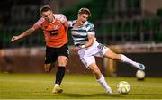 14 August 2025; John McGovern of Shamrock Rovers in action against Geralb Smajli of Ballkani during the UEFA Conference League Third Qualifying Round second leg match between Shamrock Rovers and Ballkani at Tallaght Stadium in Dublin. Photo by Stephen McCarthy/Sportsfile